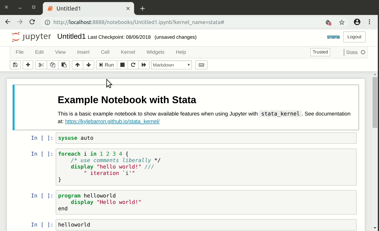 Animated GIF demoing major Stata kernel features